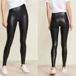 Spanx Black Faux Leather Leggings Shiny Vegan